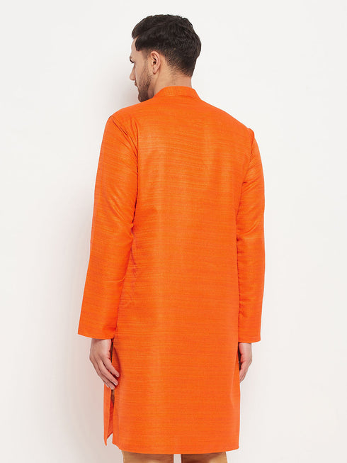 Vastramay Men's Orange Silk Blend Kurta