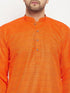 Vastramay Men's Orange Matka Silk Kurta and Gold Pant Style Pyjama Set