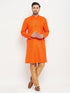 Vastramay Men's Orange Matka Silk Kurta and Rose Gold Pant Style Pyjama Set