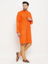 Vastramay Men's Orange Matka Silk Kurta and Rose Gold Pant Style Pyjama Set