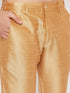 Vastramay Men's Orange Matka Silk Kurta and Rose Gold Pant Style Pyjama Set