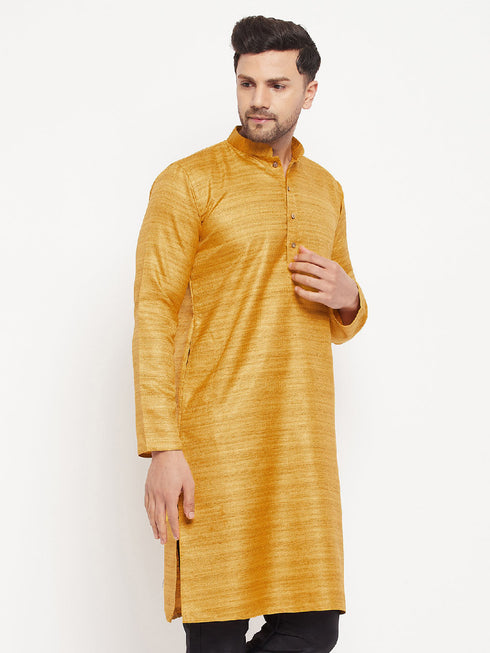 Vastramay Men's Yellow Matka Silk Kurta