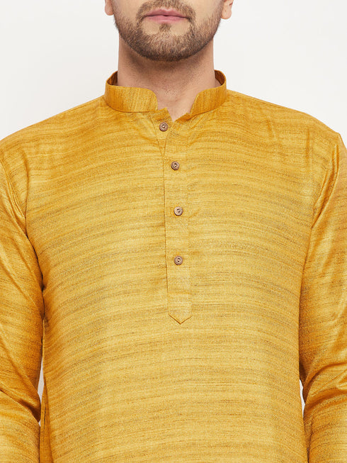 Vastramay Men's Yellow Matka Silk Kurta