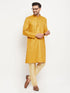 Vastramay Men's yellow Matka Silk Kurta and Gold Pant Style Pyjama Set