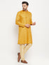 Vastramay Men's yellow Matka Silk Kurta and Gold Pant Style Pyjama Set