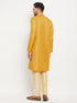 Vastramay Men's yellow Matka Silk Kurta and Gold Pant Style Pyjama Set