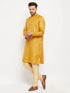 Vastramay Men's yellow Matka Silk Kurta and Gold Pant Style Pyjama Set