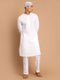 Vastramay Men's White Kurta And Pant style Cotton Pajama Set With Prayer Cap