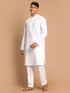 Vastramay Men's White Kurta And Pant style Cotton Pajama Set With Prayer Cap