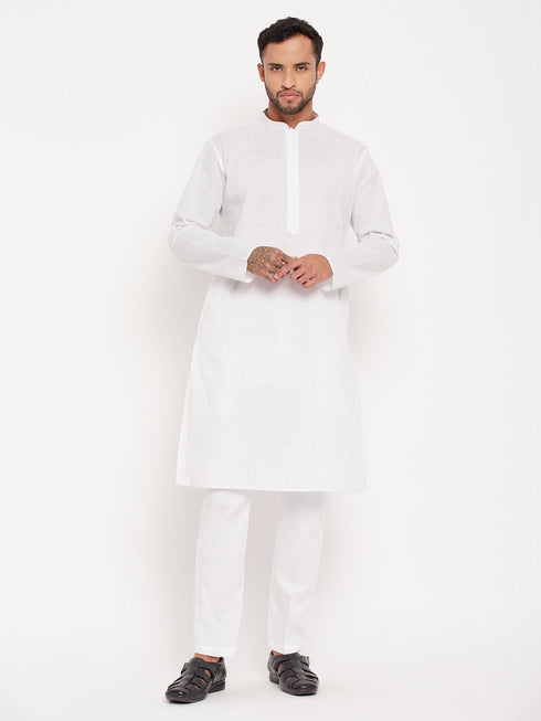 Vastramay Men's White Kurta And Pant Style Pajama Set