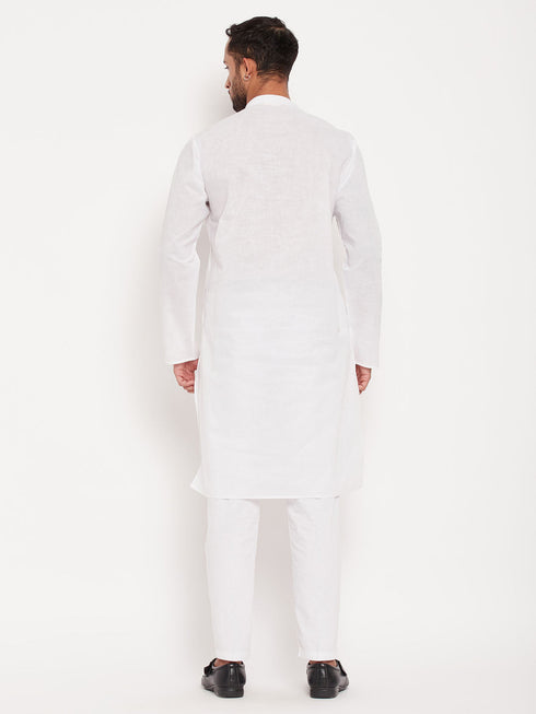 Vastramay Men's White Kurta And Pant Style Pajama Set