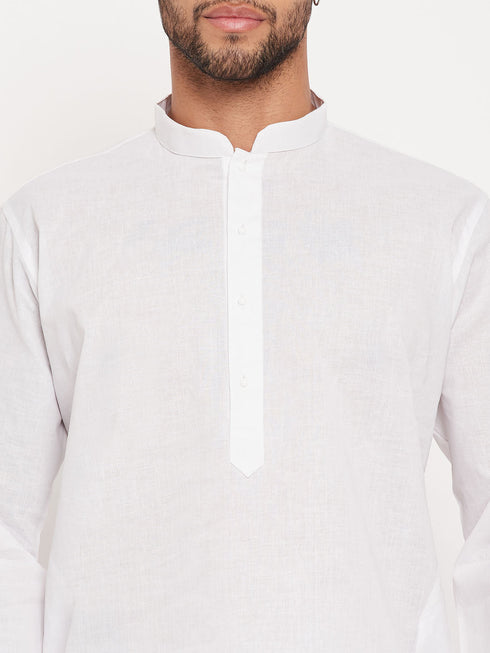 Vastramay Men's White Kurta And Pant Style Pajama Set
