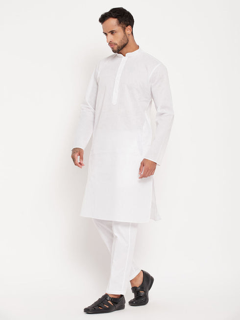 Vastramay Men's White Kurta And Pant Style Pajama Set