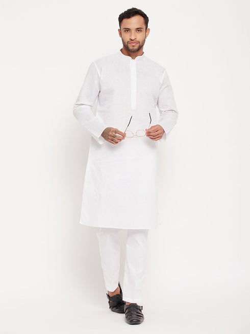 Vastramay Men's White Kurta And Pant Style Pajama Set