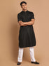 Vastramay Men's Black Solid Kurta with White Pant style Cotton Pyjama Set
