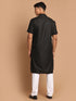 Vastramay Men's Black Solid Kurta with White Pant style Cotton Pyjama Set