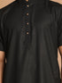 Vastramay Men's Black Solid Kurta with White Pant style Cotton Pyjama Set