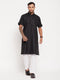 Vastramay Men's Black Solid Kurta with White Pant Style Pyjama Set