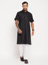 Vastramay Men's Black Solid Kurta with White Pant Style Pyjama Set