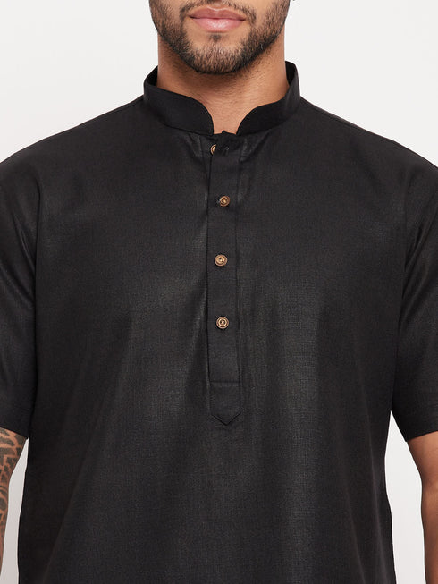 Vastramay Men's Black Solid Kurta with White Pant Style Pyjama Set