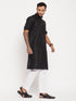 Vastramay Men's Black Solid Kurta with White Pant Style Pyjama Set