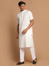 Vastramay Men's Cream Solid Kurta with White Pant style Cotton Pyjama Set