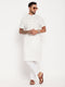 Vastramay Men's Cream Solid Kurta with White Pant Style Pyjama Set