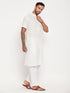 Vastramay Men's Cream Solid Kurta with White Pant Style Pyjama Set