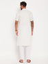 Vastramay Men's Cream Solid Kurta with White Pant Style Pyjama Set