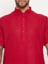 Vastramay Men's Maroon Solid Kurta with White Pant style Cotton Pyjama Set