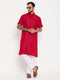Vastramay Men's Maroon Solid Kurta with White Pant Style Pyjama Set