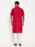 Vastramay Men's Maroon Solid Kurta with White Pant Style Pyjama Set