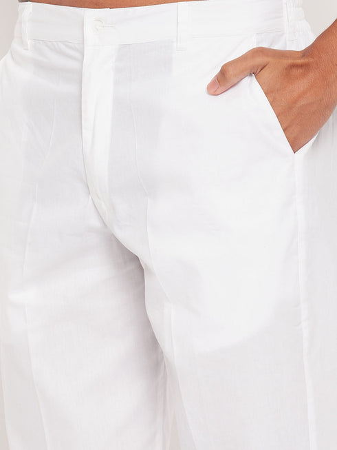 Vastramay Men's Maroon Solid Kurta with White Pant Style Pyjama Set