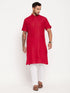 Vastramay Men's Maroon Solid Kurta with White Pant Style Pyjama Set