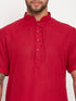 Vastramay Men's Maroon Solid Kurta with White Pyjama Set