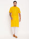Vastramay Men's Mustard Solid Kurta with White Pant style Cotton Pyjama Set