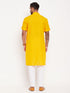 Vastramay Men's Mustard Solid Kurta with White Pant Style Pyjama Set