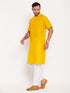 Vastramay Men's Mustard Solid Kurta with White Pant Style Pyjama Set