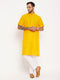 Vastramay Men's Mustard Solid Kurta with White Pant Style Pyjama Set