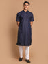 Vastramay Men's Navy Blue Solid Kurta with White Pant style Cotton Pyjama Set
