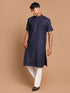 Vastramay Men's Navy Blue Solid Kurta with White Pant style Cotton Pyjama Set