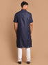 Vastramay Men's Navy Blue Solid Kurta with White Pant style Cotton Pyjama Set