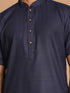 Vastramay Men's Navy Blue Solid Kurta with White Pant style Cotton Pyjama Set
