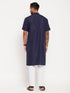 Vastramay Men's Navy Blue Solid Kurta with White Pant style Cotton Pyjama Set