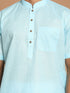 Vastramay Men's Aqua Bule Solid Kurta with White Pant style Cotton Pyjama Set