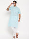 Vastramay Men's Aqua Blue Solid Kurta with White Pant Style Pyjama Set
