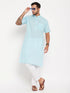 Vastramay Men's Aqua Blue Solid Kurta with White Pant Style Pyjama Set