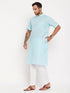 Vastramay Men's Aqua Blue Solid Kurta with White Pant Style Pyjama Set