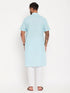 Vastramay Men's Aqua Blue Solid Kurta with White Pant Style Pyjama Set