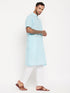 Vastramay Men's Aqua Blue Solid Kurta with White Pant Style Pyjama Set